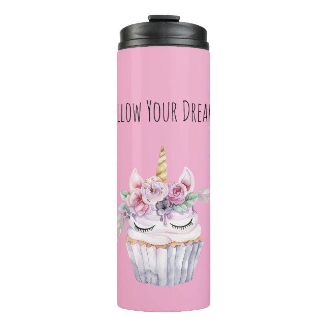 Termo Cumpleaños de Cupcake Floral de Unicornio Rosa (Anverso)