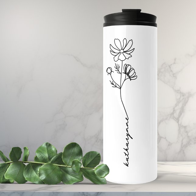 Termo Cumpleaños de octubre Mes Cosmos de flores (October Birthday Month Flower Cosmos Thermal Tumbler)