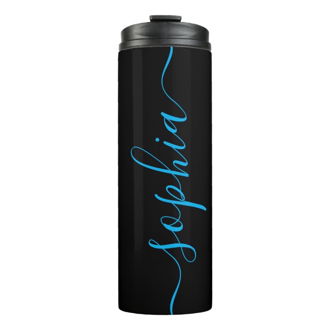 Termo Custom Blue Script Name Black Thermal Tumbler (Anverso)