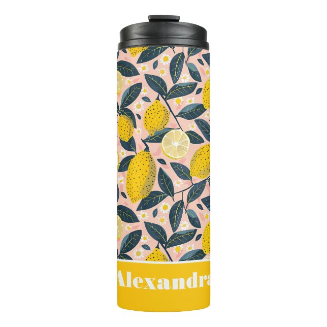 Termo Custom Lemon Pattern Water Bottle with Name (Anverso)