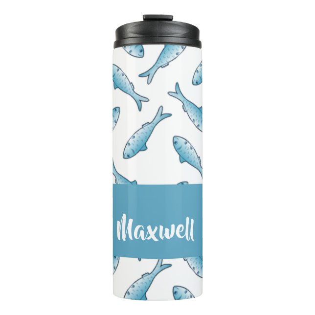 Termo Custom name blue fish on white (Anverso)