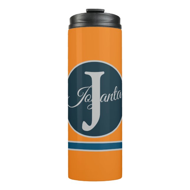 Termo Custom  orange greay blue Monogram Elegant (Anverso)