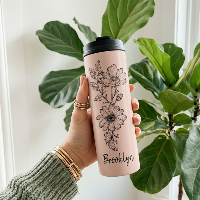 Termo Custom Peachy Pink Floral Tumbler Gift for Mom (Peach Pink Floral Tumbler Birthday Gift for Her, Custom Floral Tumbler Mother’s Day Gift for Mom)