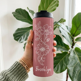 Termo Custom Pink Floral Tumbler Graduation Gift for Her
