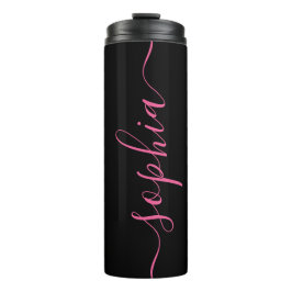 Termo Custom Pink Script Name Black Thermal Tumbler