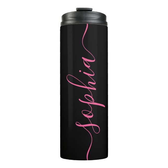 Termo Custom Pink Script Name Black Thermal Tumbler (Anverso)