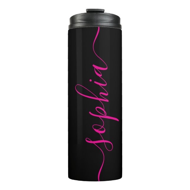 Termo Custom Pink Script Name Black Thermal Tumbler (Anverso)