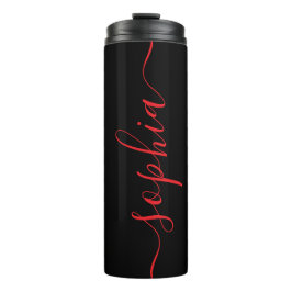 Termo Custom Red Script Name Black Thermal Tumbler