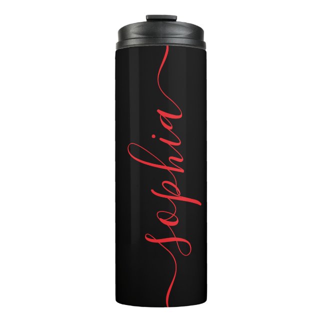 Termo Custom Red Script Name Black Thermal Tumbler (Anverso)