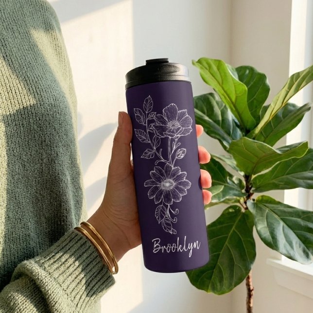 Termo Custom Violet Floral Tumbler Gift for Her or Mom (Subido por el creador)