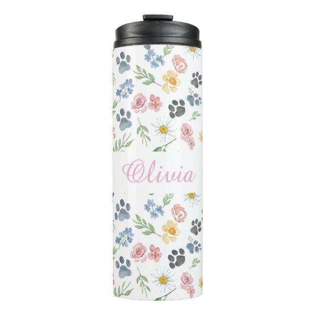 Termo Customizable Name Floral Paw Print Thermal Tumbler (Anverso)