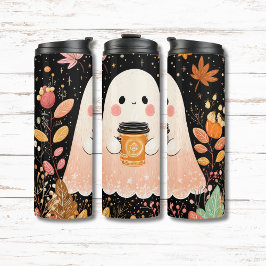 Termo Cute Autumn Ghost with Pumpkin Coffee – Cozy Fall