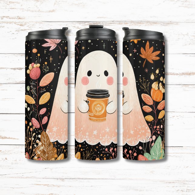 Termo Cute Autumn Ghost with Pumpkin Coffee – Cozy Fall  (Subido por el creador)