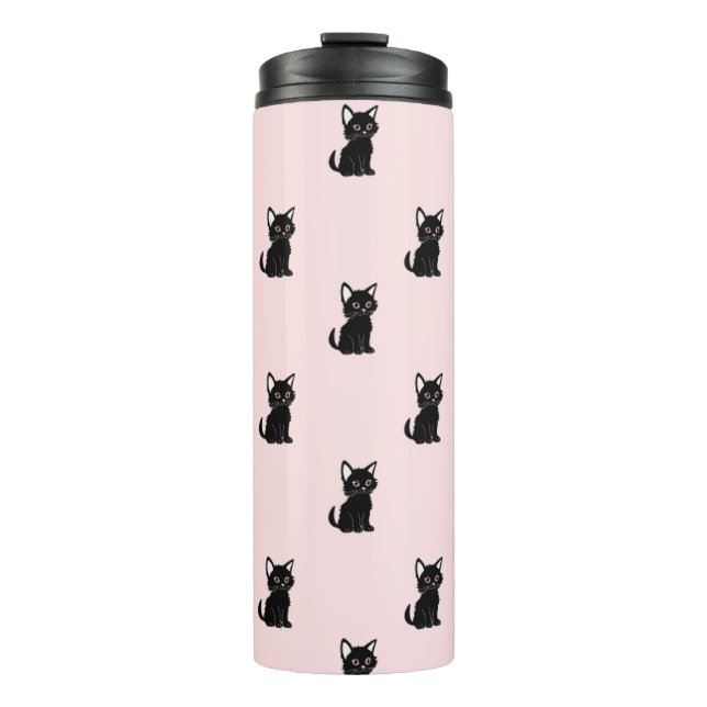 Termo Cute Black Cat Pattern on Pastel Pink (Anverso)