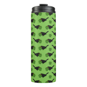 Termo Cute Blackbird con Shamrock Clover Personalizado