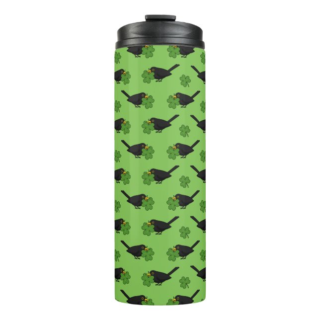 Termo Cute Blackbird con Shamrock Clover Personalizado (Anverso)