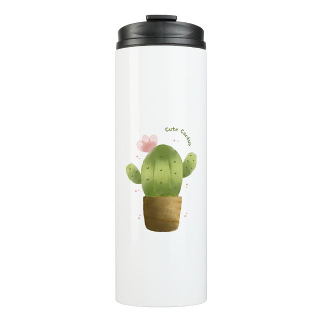Termo Cute Cactus Travel Tumbler – Kawaii Succulent Cup (Anverso)