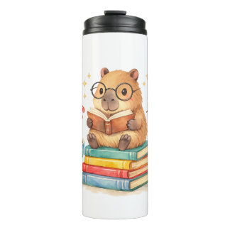Termo Cute Capybara Reading Books Watercolor 