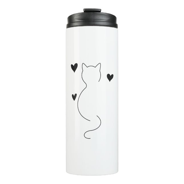 Termo Cute cat line drawing, with three hearts (Anverso)