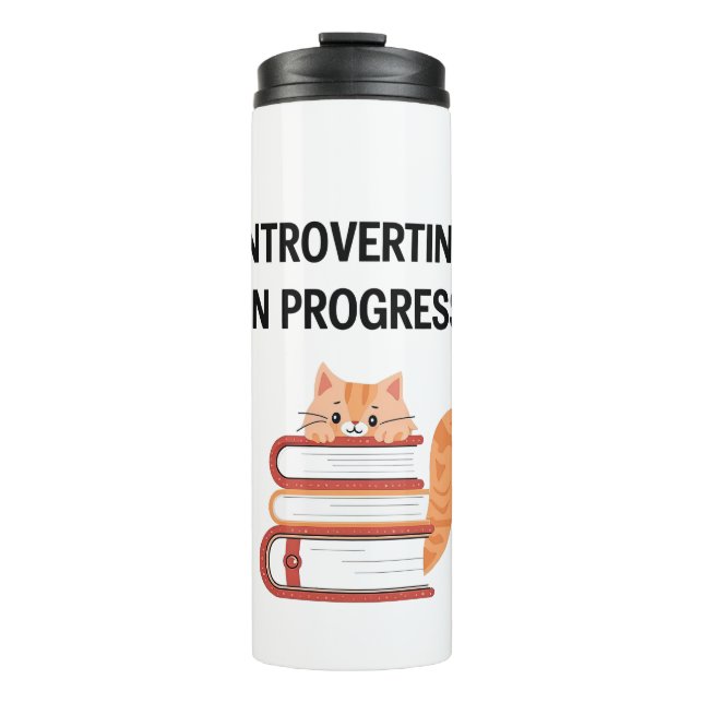 Termo Cute Cat on Books "Introvert in Progress" (Anverso)