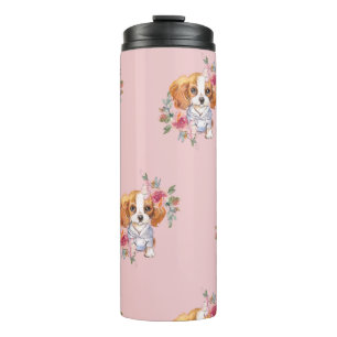 Termo Cute Cavalier King Charles Spaniel Perro y Flores