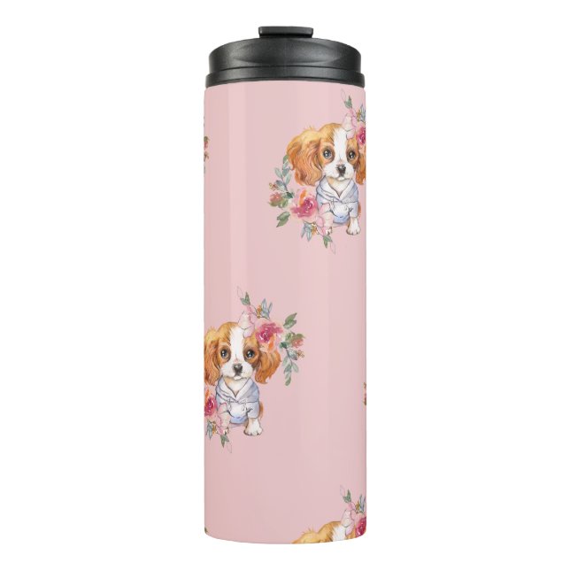 Termo Cute Cavalier King Charles Spaniel Perro y Flores (Anverso)