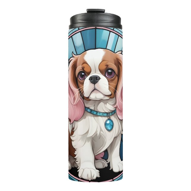 Termo Cute Cavalier Rey Charles Pastel Vidrio Manchado (Anverso)