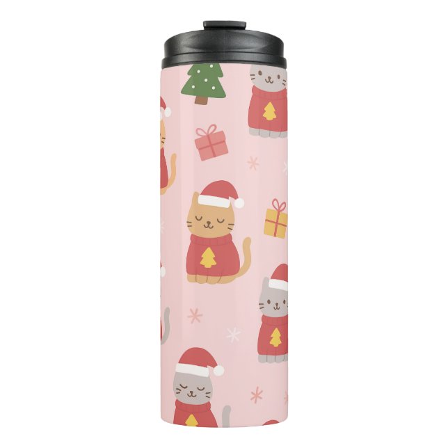 Termo Cute Christmas Cats Pattern – Pink Holiday Design (Anverso)