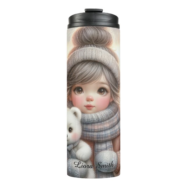 Termo Cute Christmas Girl with Polar Teddy Bear, Thermo (Anverso)