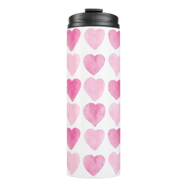 Termo Cute color de agua rosada Corazón Tumbler térmico (Anverso)