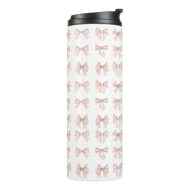 Termo Cute Coquette Patrón de Lazo Rosa Rubor (Rotado hacia la izquierda)