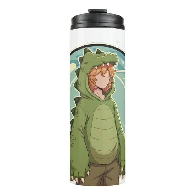 Termo Cute Dino Friend Anime Boy - Green Dinosaur (Anverso)