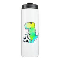 Cute Dinosaur ama al fútbol acuarela