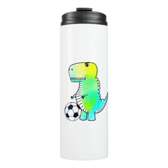 Termo Cute Dinosaur ama al fútbol acuarela (Anverso)