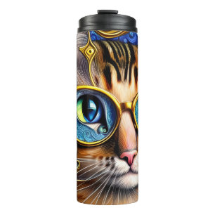 Termo Cute Diversión Nerd Gato Usando Gafas Artesanías