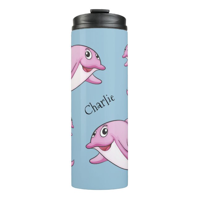 Termo Cute Dolphins nombre personalizado tumbler (Anverso)