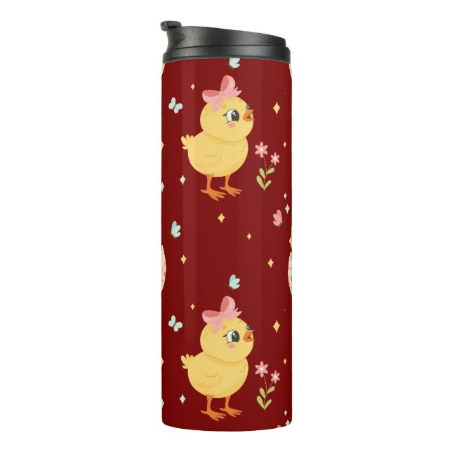 Termo Cute Easter Chick with Pink Bow Seamless Pattern  (Rotado hacia la derecha)