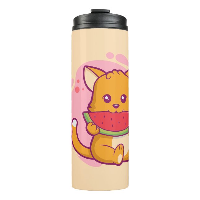 Termo Cute gato comiendo sandía | Kawaii (Anverso)