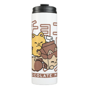 Termo Cute gato montando leche de chocolate Carton Kawai