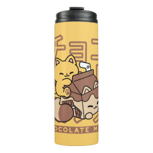 Termo Cute gato montando leche de chocolate Carton Kawai