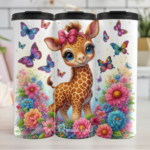 Termo Cute Giraffe Flores Mariposas Escena sincera