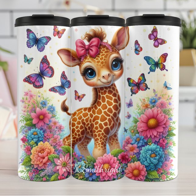 Termo Cute Giraffe Flores Mariposas Escena sincera (Subido por el creador)