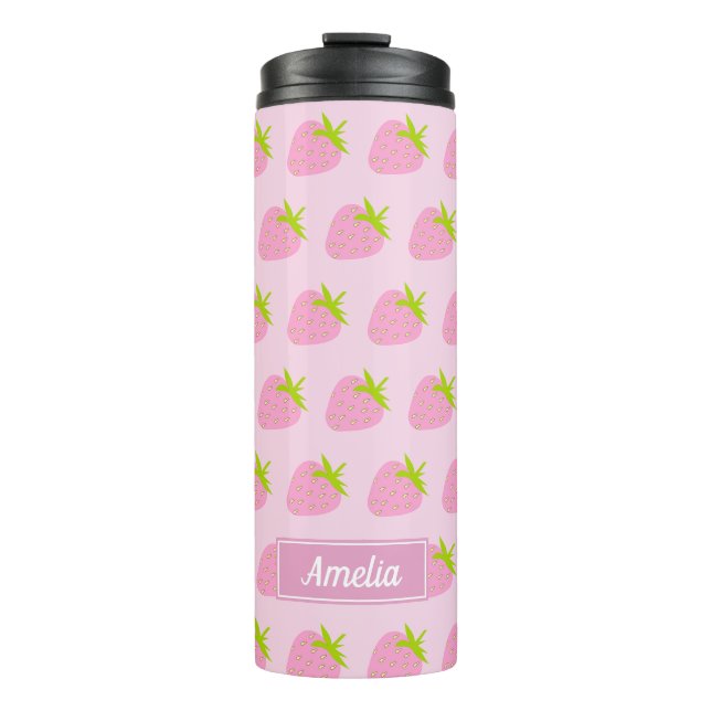 Termo Cute Girly Pink Strawberry Pattern Personalised (Anverso)