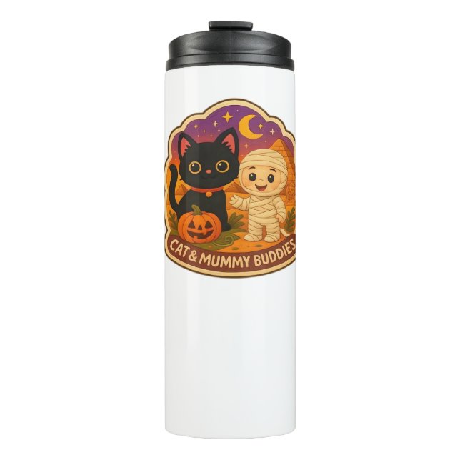 Termo Cute Halloween Cat y momia Embroidery Parche Stic (Anverso)
