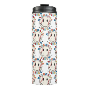 Termo Cute Happy Face Vibes de béisbol Thermal Tumbler