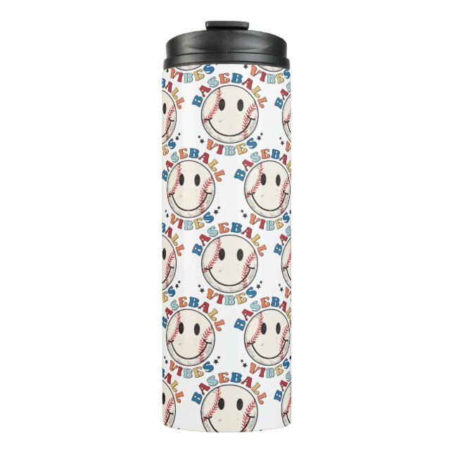 Termo Cute Happy Face Vibes de béisbol Thermal Tumbler (Anverso)