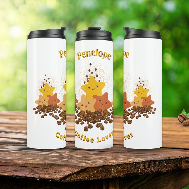 Termo Cute Happy Stars & Beans Coffee Lover Personalizad (Subido por el creador)