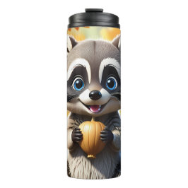 Termo Cute Kawaii estilo Racoon sosteniendo una bellota