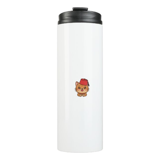 Termo Cute Kawaii Gorro Fez Marroquí Gato Sticker (Anverso)