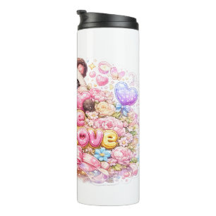Termo Cute Kawaii Hecho Con Amor Gato Nombre Pastel Rosa
